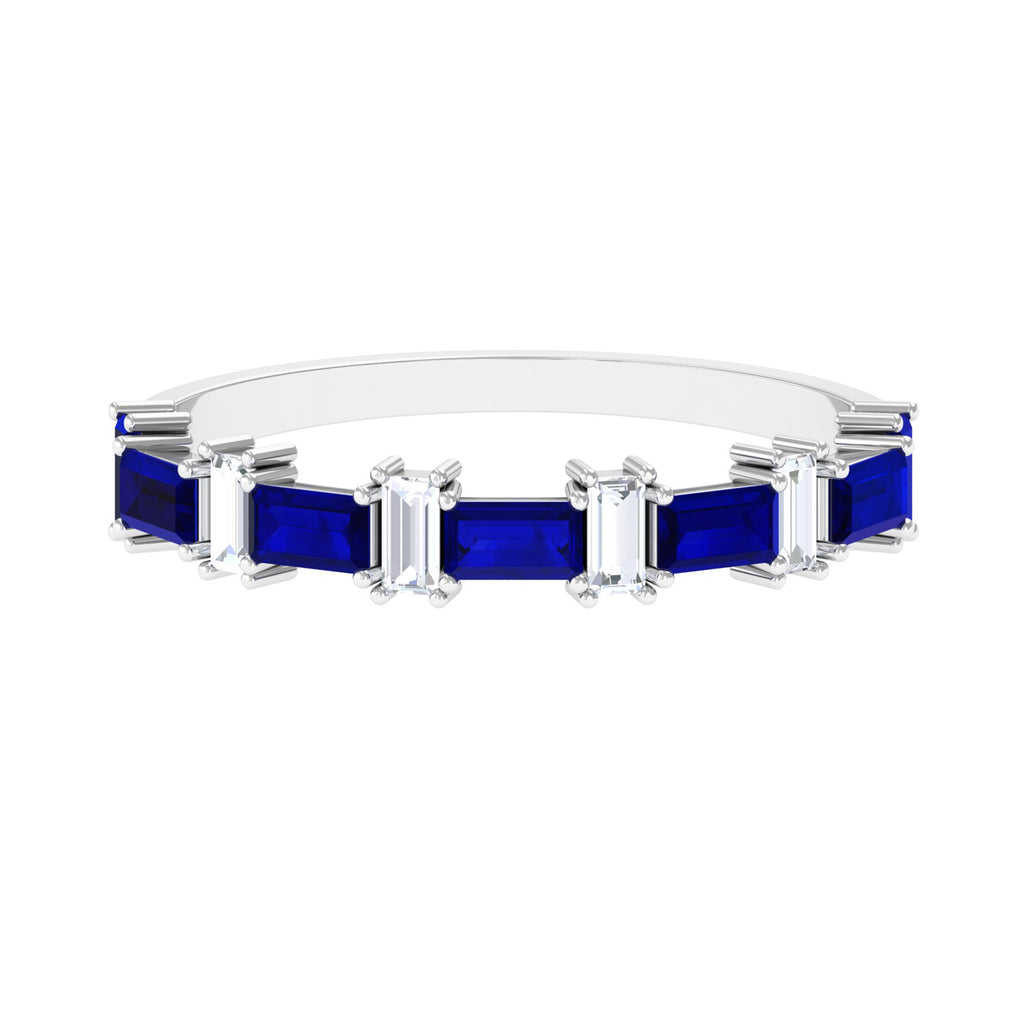Blue Sapphire and Diamond Half Eternity Ring Blue Sapphire - ( AAA ) - Quality - Rosec Jewels