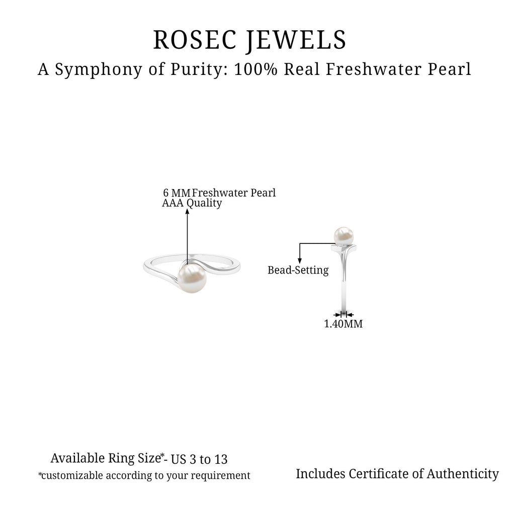 2.25 CT Solitaire Freshwater White Pearl Bypass Ring in Gold Freshwater Pearl - ( AAA ) - Quality - Rosec Jewels