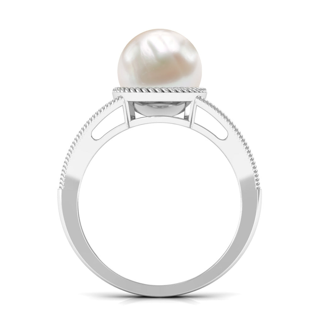 6 CT Split Shank Freshwater Pearl Solitaire Ring in Gold Rope frame Freshwater Pearl - ( AAA ) - Quality - Rosec Jewels