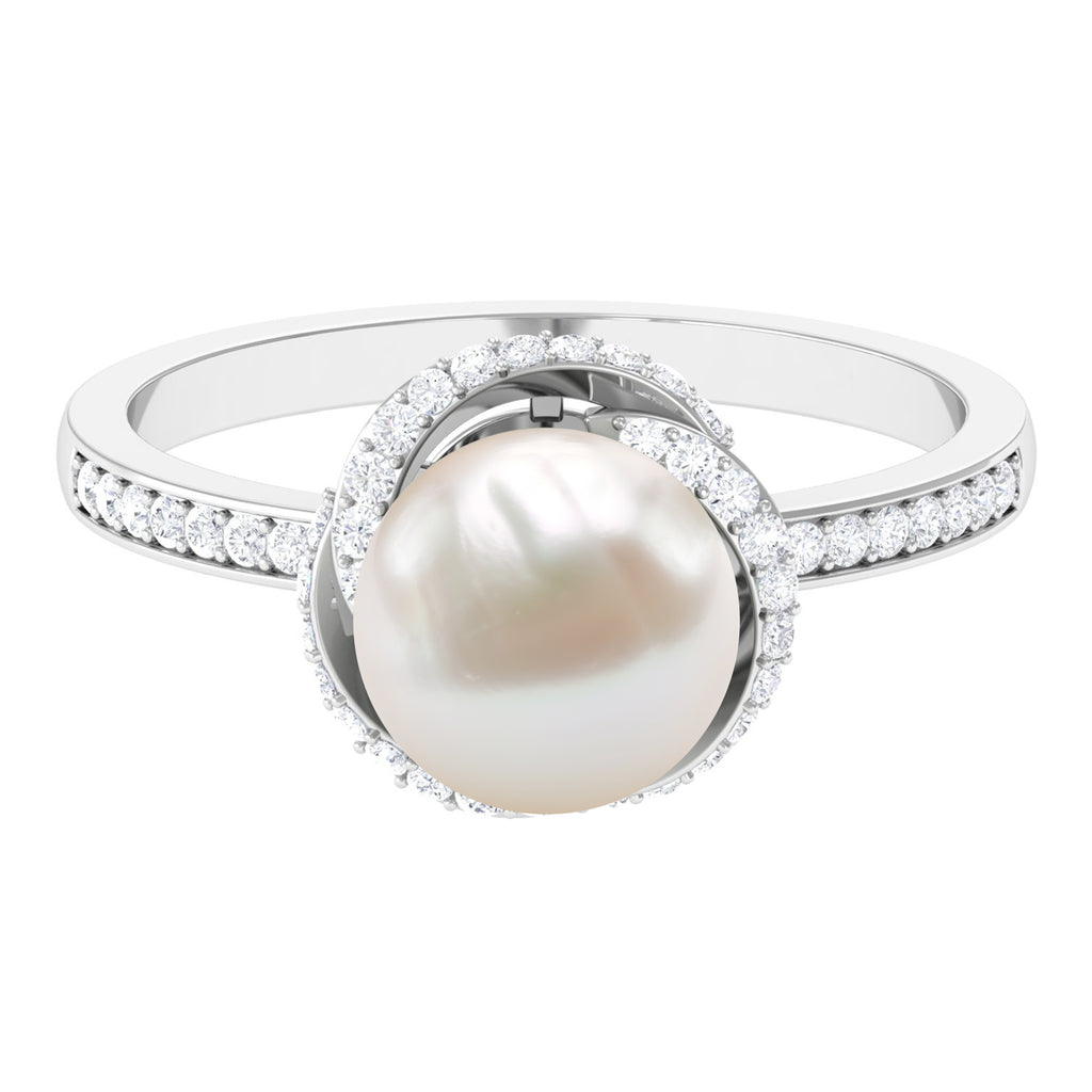 8 CT Freshwater Pearl Swirl Engagement Ring with Diamond Side Stones Freshwater Pearl - ( AAA ) - Quality - Rosec Jewels