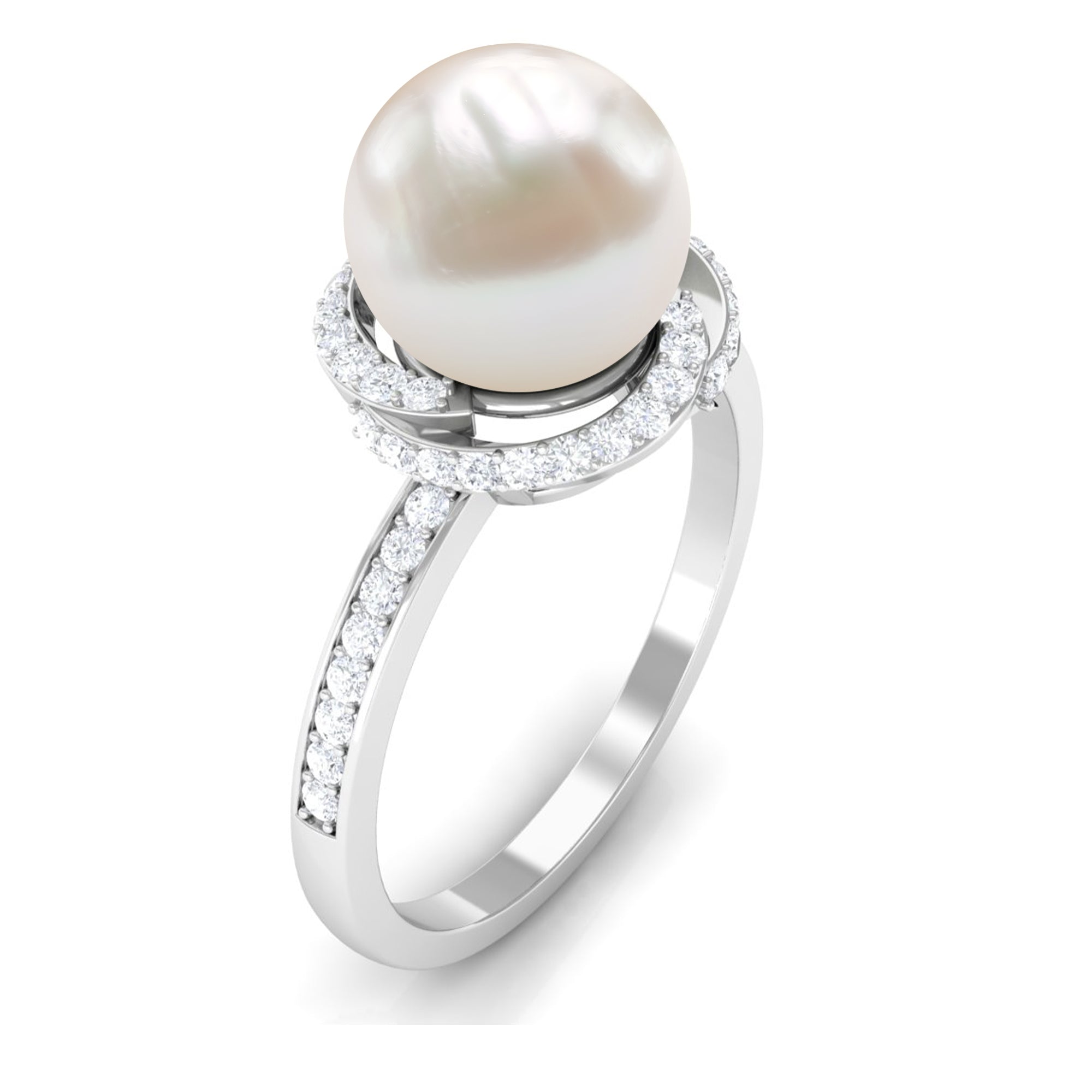 8 CT Freshwater Pearl Swirl Engagement Ring with Diamond Side Stones Freshwater Pearl - ( AAA ) - Quality - Rosec Jewels