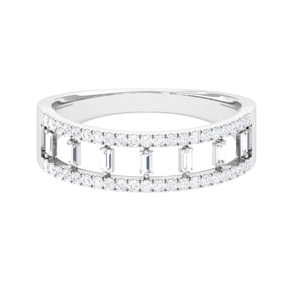 Minimal Baguette and Round Cut Diamond Wedding Band Ring Diamond - ( HI-SI ) - Color and Clarity - Rosec Jewels