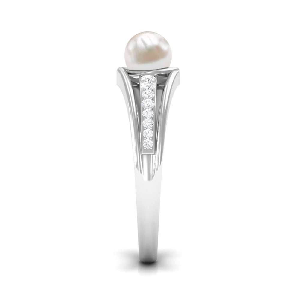 Freshwater Pearl Engagement Ring with Diamond Side Stones Freshwater Pearl - ( AAA ) - Quality - Rosec Jewels