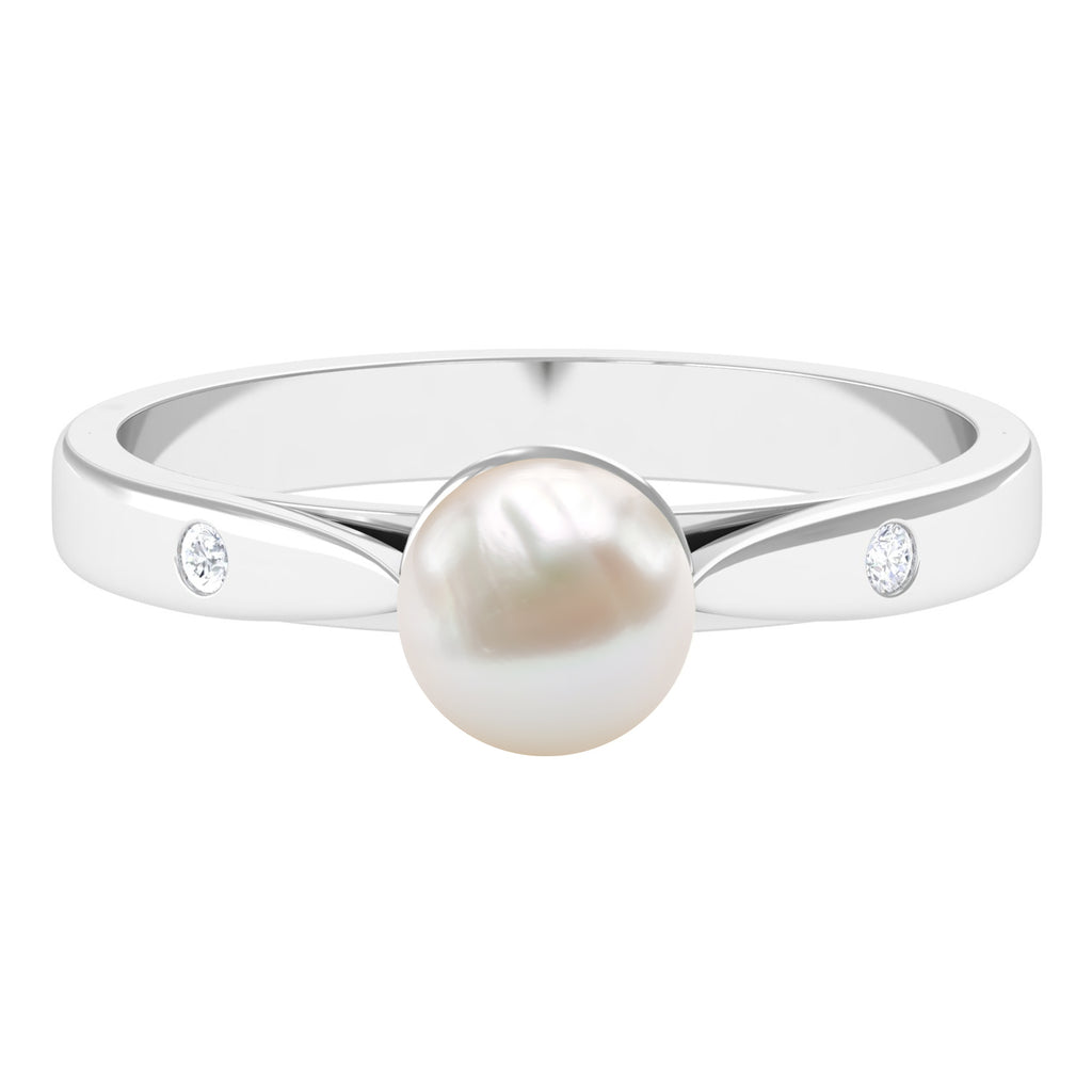2.25 CT Freshwater Pearl Solitaire Ring with Diamond Accent Freshwater Pearl - ( AAA ) - Quality - Rosec Jewels