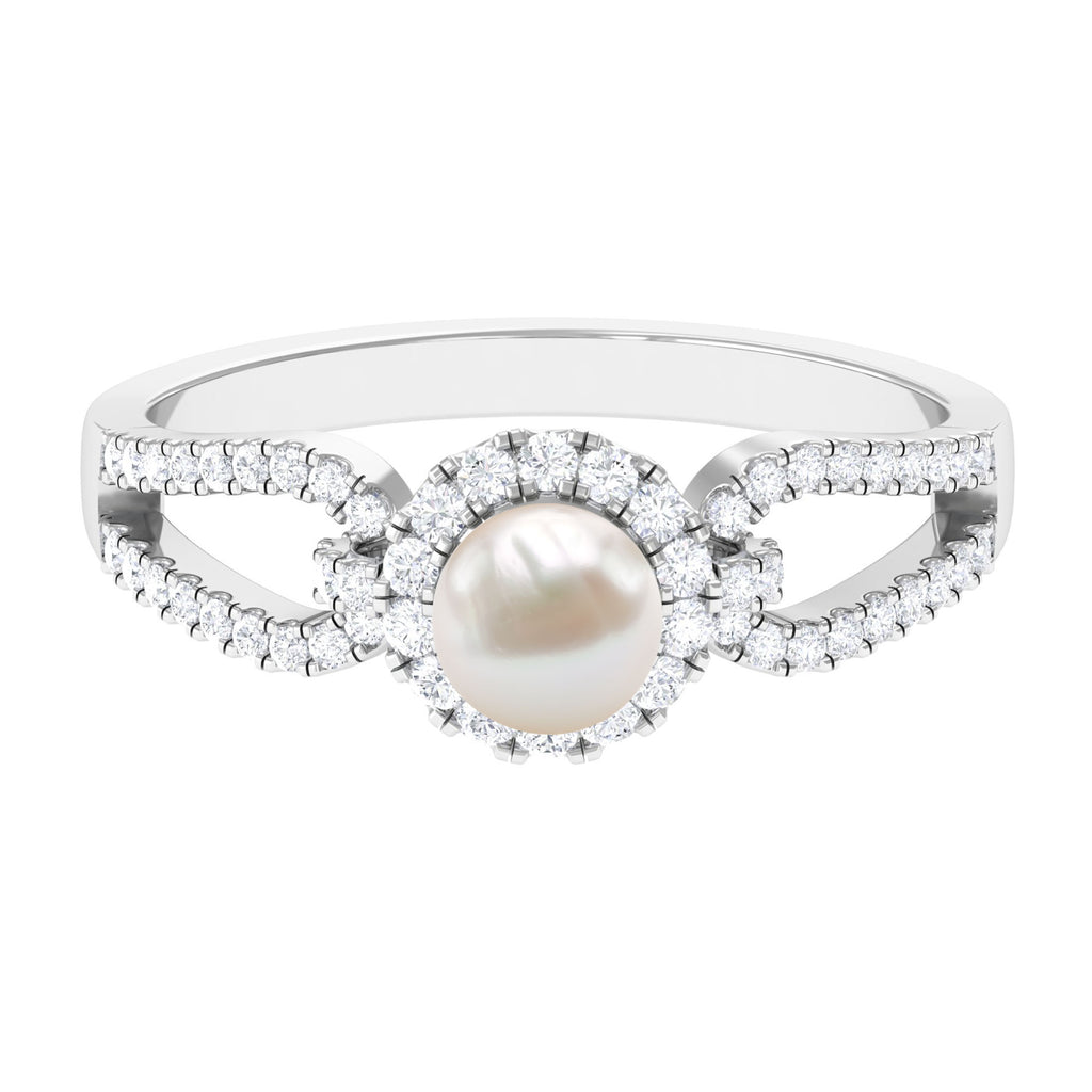 2.50 CT Freshwater Pearl and Diamond Engagement Ring with Split Shank Freshwater Pearl - ( AAA ) - Quality - Rosec Jewels