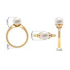 Bead Set Freshwater Pearl Solitaire Split Shank Ring with Diamond Freshwater Pearl - ( AAA ) - Quality - Rosec Jewels