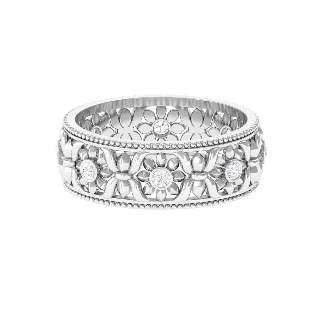 Flower Inspired Zircon Filigree Wedding Band Zircon - ( AAAA ) - Quality - Rosec Jewels