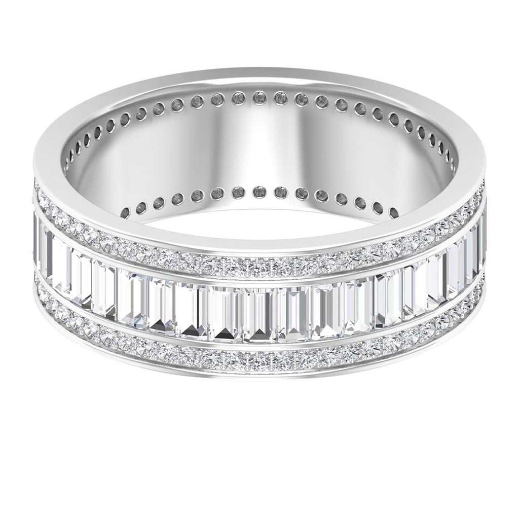 Baguette Cut Cubic Zirconia Wide Wedding Band Zircon - ( AAAA ) - Quality - Rosec Jewels