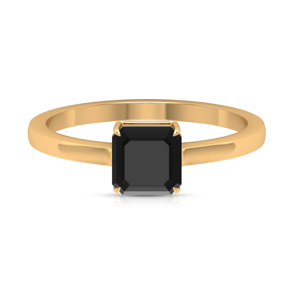 6 MM Asscher Cut Black Onyx Solitaire Ring for Women in Claw Setting with Gold Shank Black Onyx - ( AAA ) - Quality - Rosec Jewels