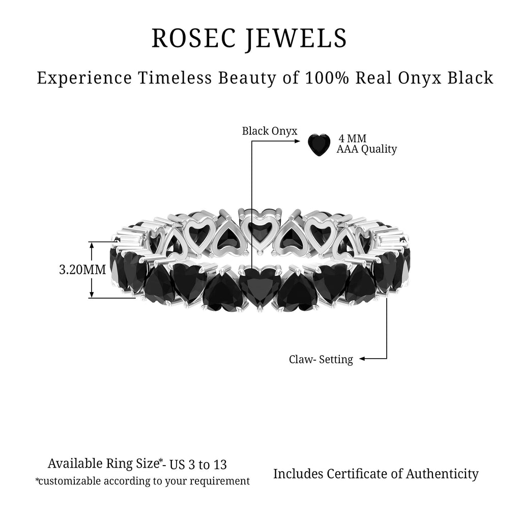 Claw Set Heart Shape Black Onyx Eternity Band Ring Black Onyx - ( AAA ) - Quality - Rosec Jewels