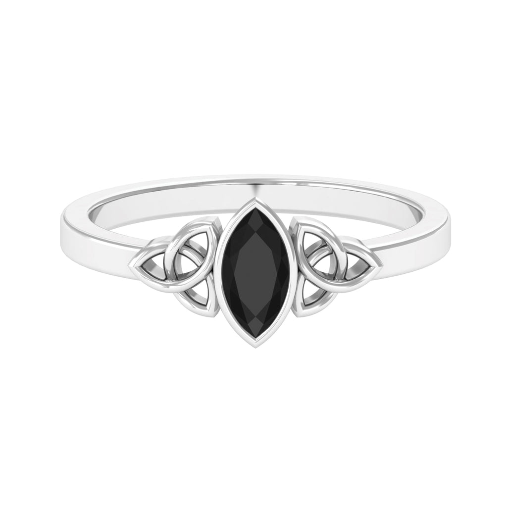 7X3.5 MM Marquise Cut Black Diamond Solitaire Celtic Ring in Bezel Setting Black Diamond - ( AAA ) - Quality - Rosec Jewels