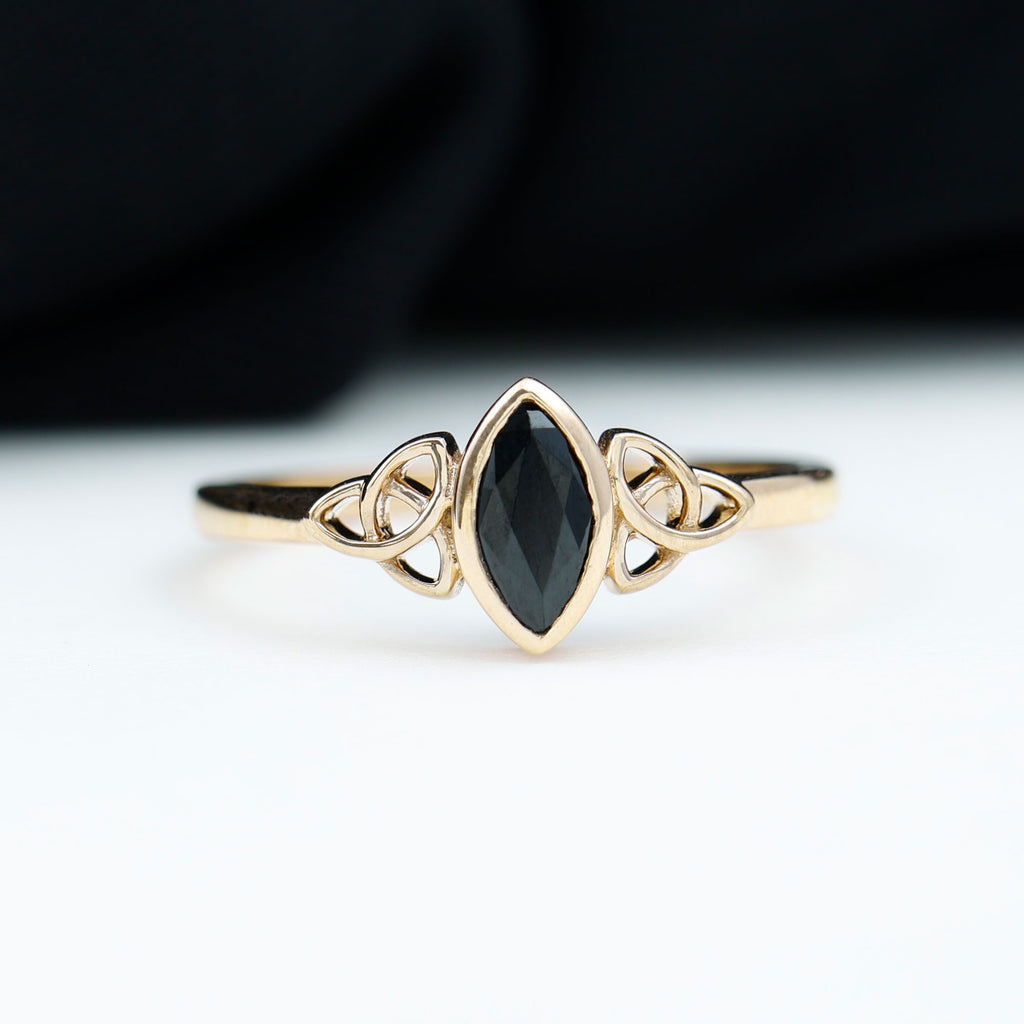 7X3.5 MM Marquise Cut Black Diamond Solitaire Celtic Ring in Bezel Setting Black Diamond - ( AAA ) - Quality - Rosec Jewels