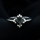 1.25 CT Heart Shape Created Black Diamond Solitaire Promise Ring with Diamond Lab Created Black Diamond - ( AAAA ) - Quality - Rosec Jewels