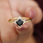 1.25 CT Heart Shape Created Black Diamond Solitaire Promise Ring with Diamond Lab Created Black Diamond - ( AAAA ) - Quality - Rosec Jewels