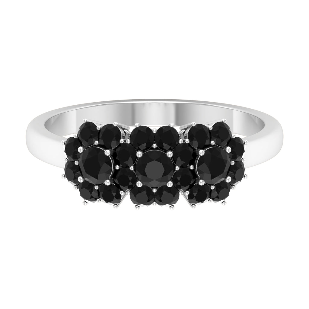Genuine Black Diamond Flower Cluster Engagement Ring Black Diamond - ( AAA ) - Quality - Rosec Jewels