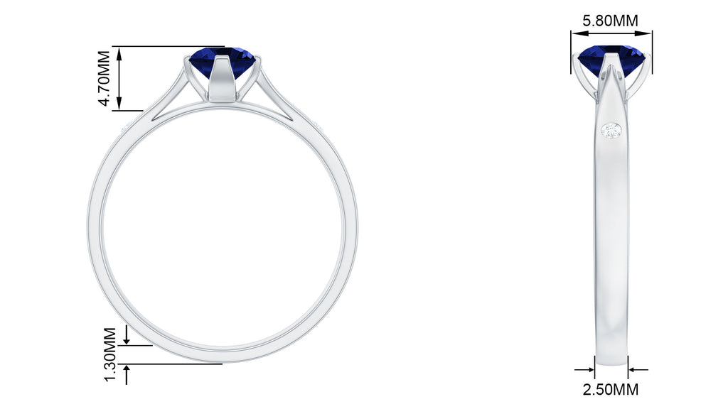 Floral Set Created Blue Sapphire Solitaire Ring with Diamond Lab Created Blue Sapphire - ( AAAA ) - Quality - Rosec Jewels