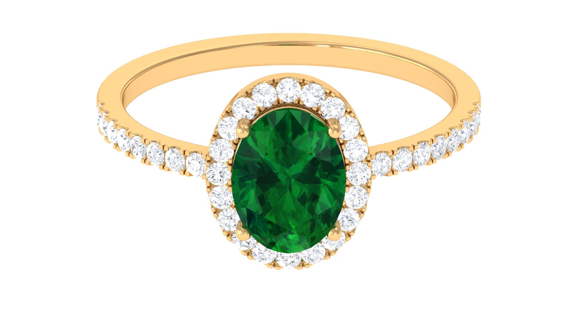 Oval Shape Lab Grown Emerald Engagement Ring with Diamond Halo Lab Created Emerald - ( AAAA ) - Quality - Rosec Jewels