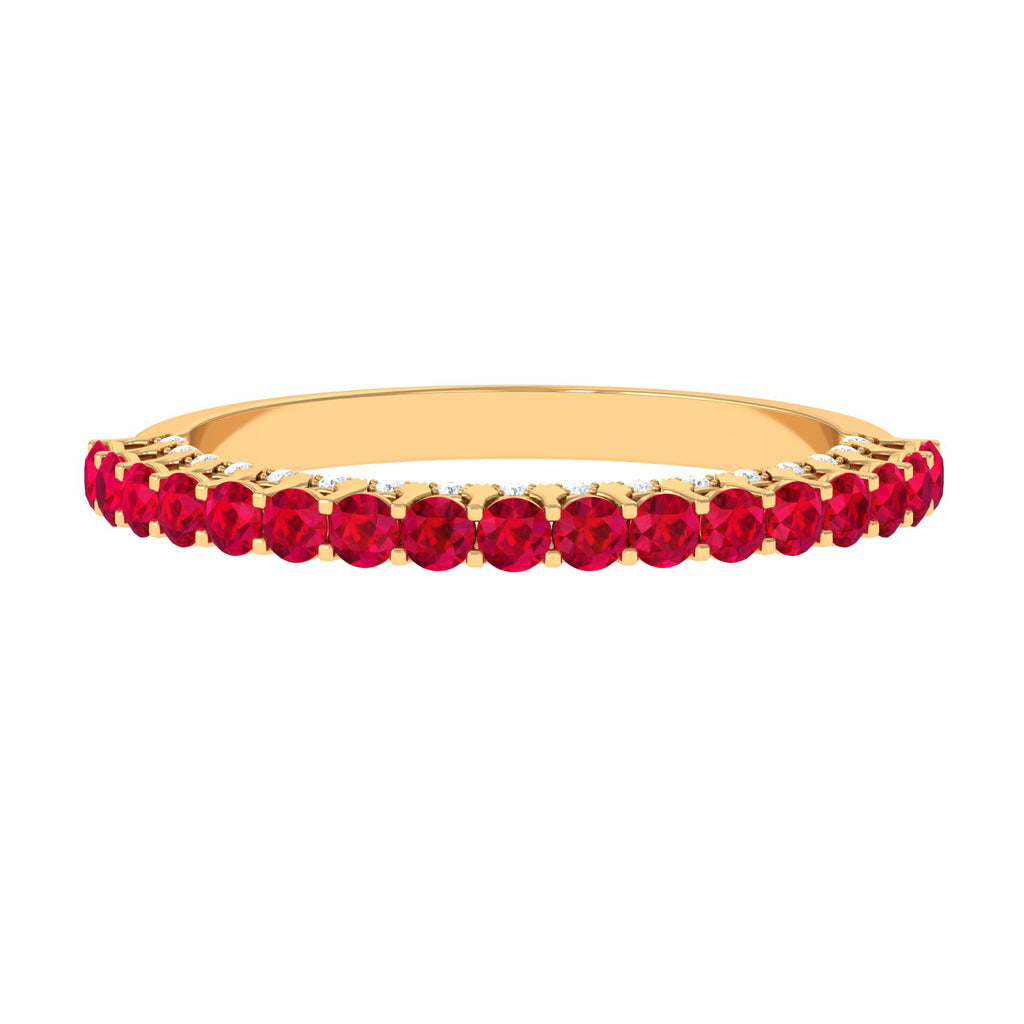1 CT Round Shape Lab Grown Ruby and Diamond Semi Eternity Ring Lab Created Ruby - ( AAAA ) - Quality - Rosec Jewels
