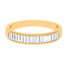 Baguette Cut Zircon Minimal Half Eternity Ring with Gold Beaded Zircon - ( AAAA ) - Quality - Rosec Jewels