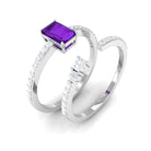 Natural Amethyst and Diamond Wedding Ring Set Amethyst - ( AAA ) - Quality - Rosec Jewels