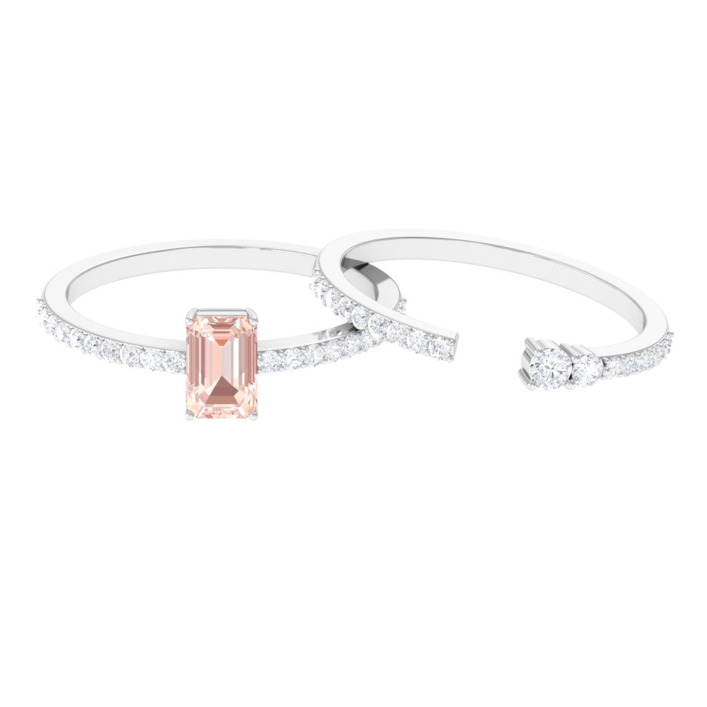 Natural Morganite and Diamond Stackable Ring Set Morganite - ( AAA ) - Quality - Rosec Jewels