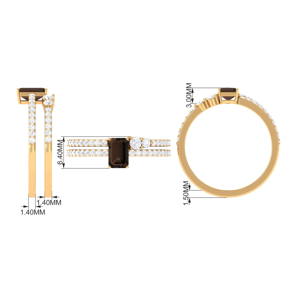 Real Smoky Quartz and Diamond Stackable Ring Set Smoky Quartz - ( AAA ) - Quality - Rosec Jewels