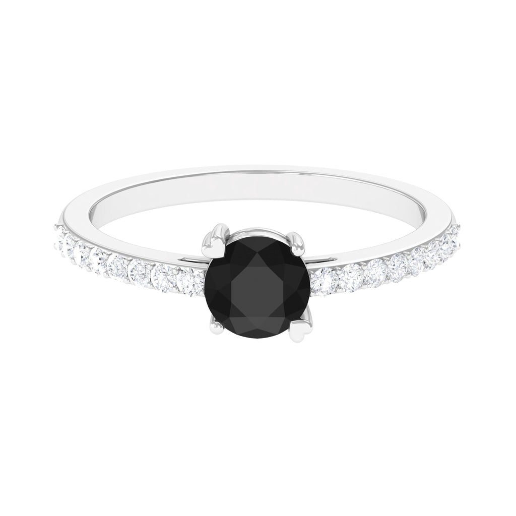1.25 CT Black Diamond Solitaire Promise Ring with Moissanite Side Stones Black Diamond - ( AAA ) - Quality - Rosec Jewels
