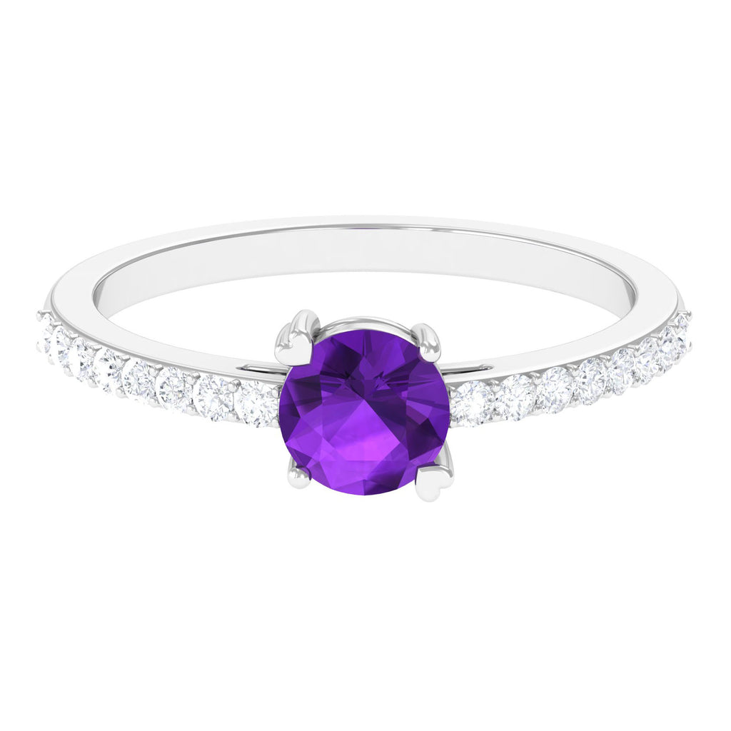 1 CT Round Shape Solitaire Amethyst Designer Promise Ring with Diamond Amethyst - ( AAA ) - Quality - Rosec Jewels