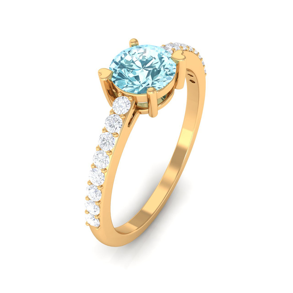 1 Ct Designer Aquamarine Solitaire Promise Ring with Diamond Aquamarine - ( AAA ) - Quality - Rosec Jewels