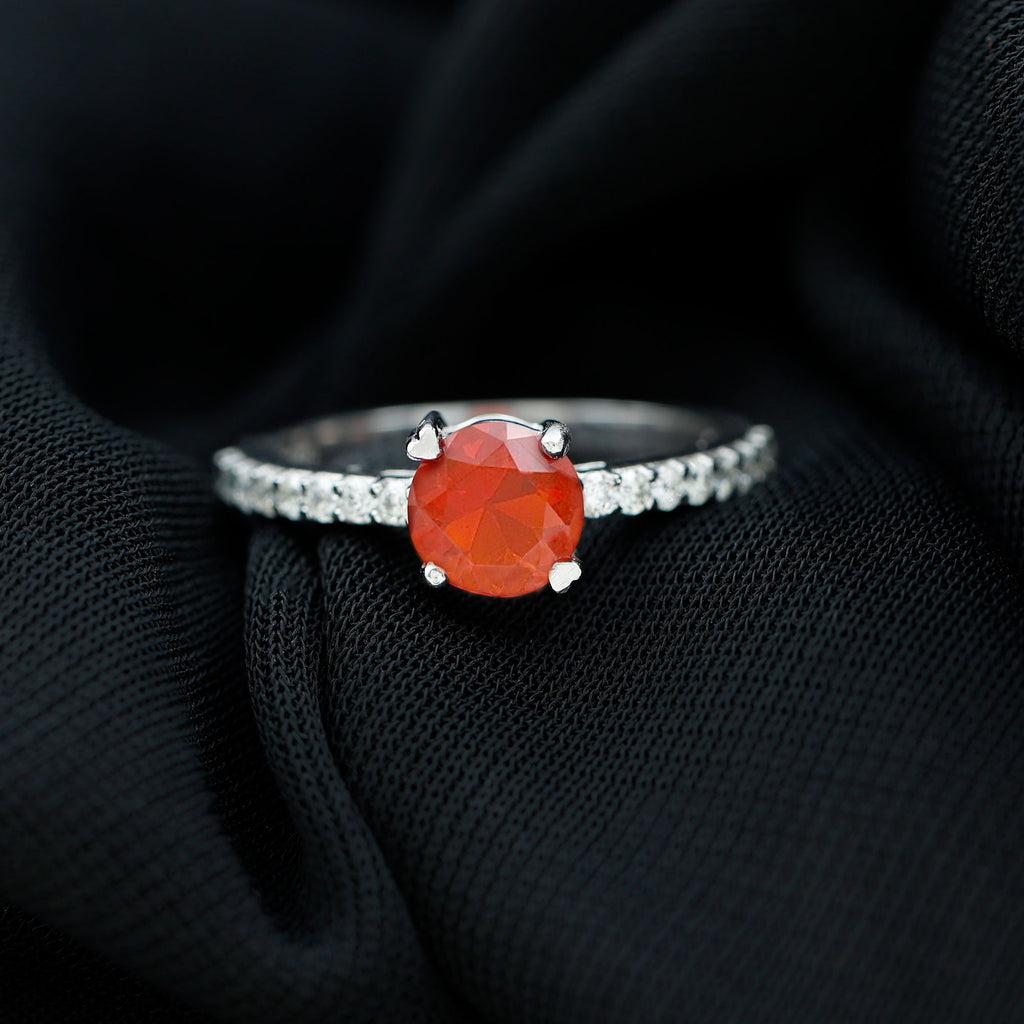 1.25 Ct Designer Fire Opal Solitaire Promise Ring with Diamond Fire Opal - ( AAA ) - Quality - Rosec Jewels
