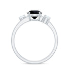Double Band Solitaire Ring with Black Onyx and Diamond Black Onyx - ( AAA ) - Quality - Rosec Jewels