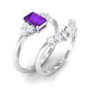 Octagon Amethyst Solitaire Stackable Ring Set with Diamond Amethyst - ( AAA ) - Quality - Rosec Jewels
