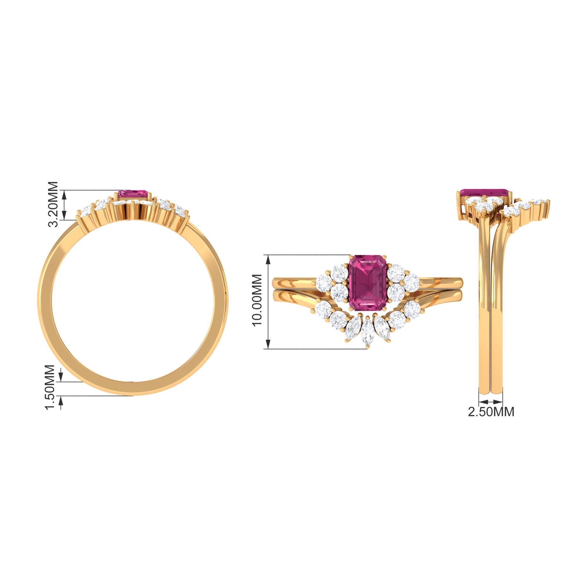 1.25 CT Natural Pink Tourmaline Solitaire Ring Set with Moissanite Pink Tourmaline - ( AAA ) - Quality - Rosec Jewels