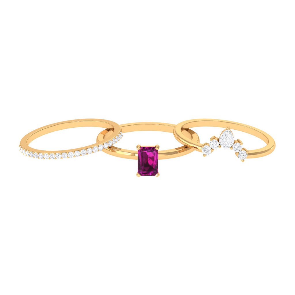 1.50 CT Natural Rhodolite and Moissanite Ring Set in Gold Rhodolite - ( AAA ) - Quality - Rosec Jewels