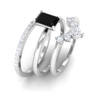 Solitaire Black Onyx and Moissanite Three Ring Set Black Onyx - ( AAA ) - Quality - Rosec Jewels