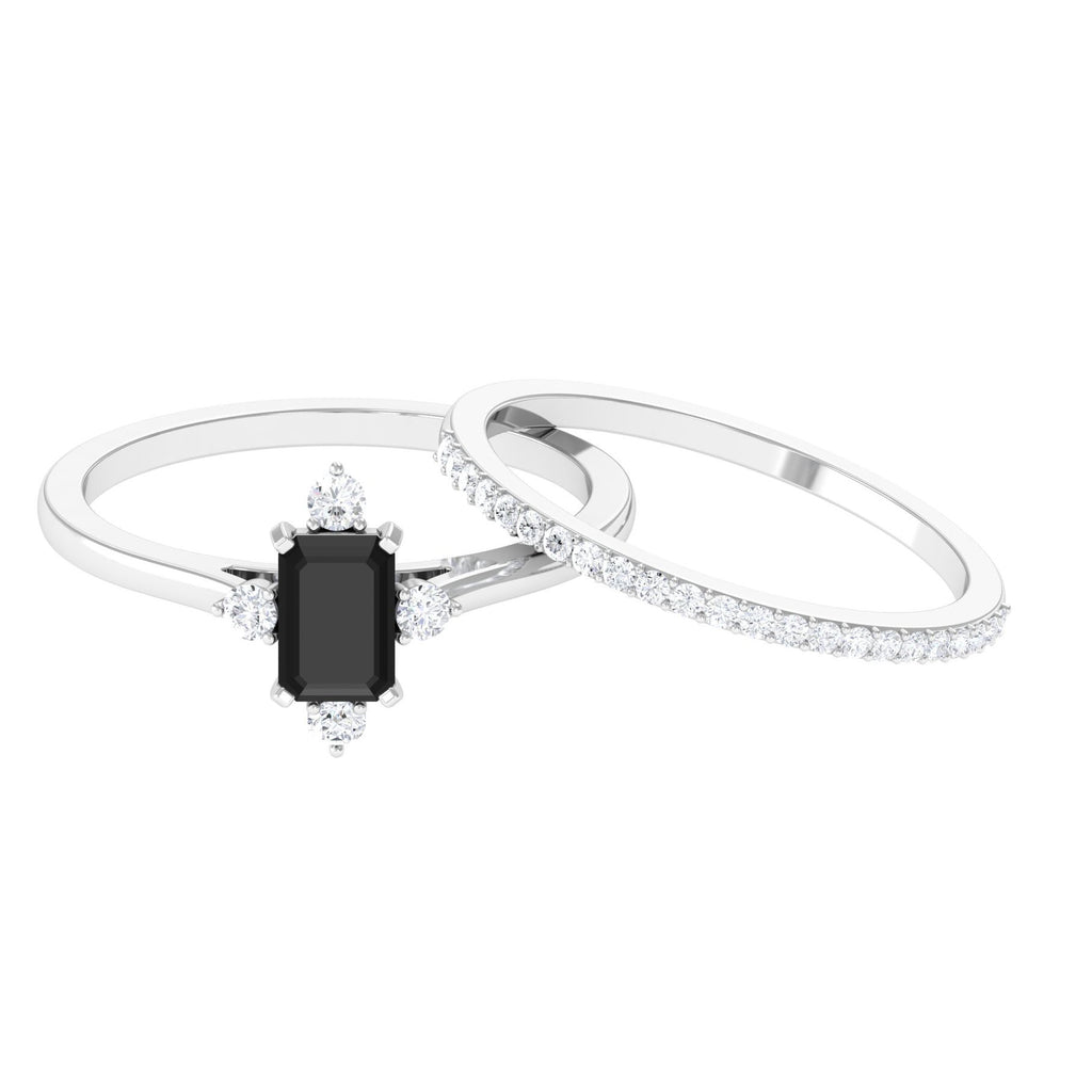 Created Black Diamond Solitaire Engagement Ring Set with Diamond Lab Created Black Diamond - ( AAAA ) - Quality - Rosec Jewels