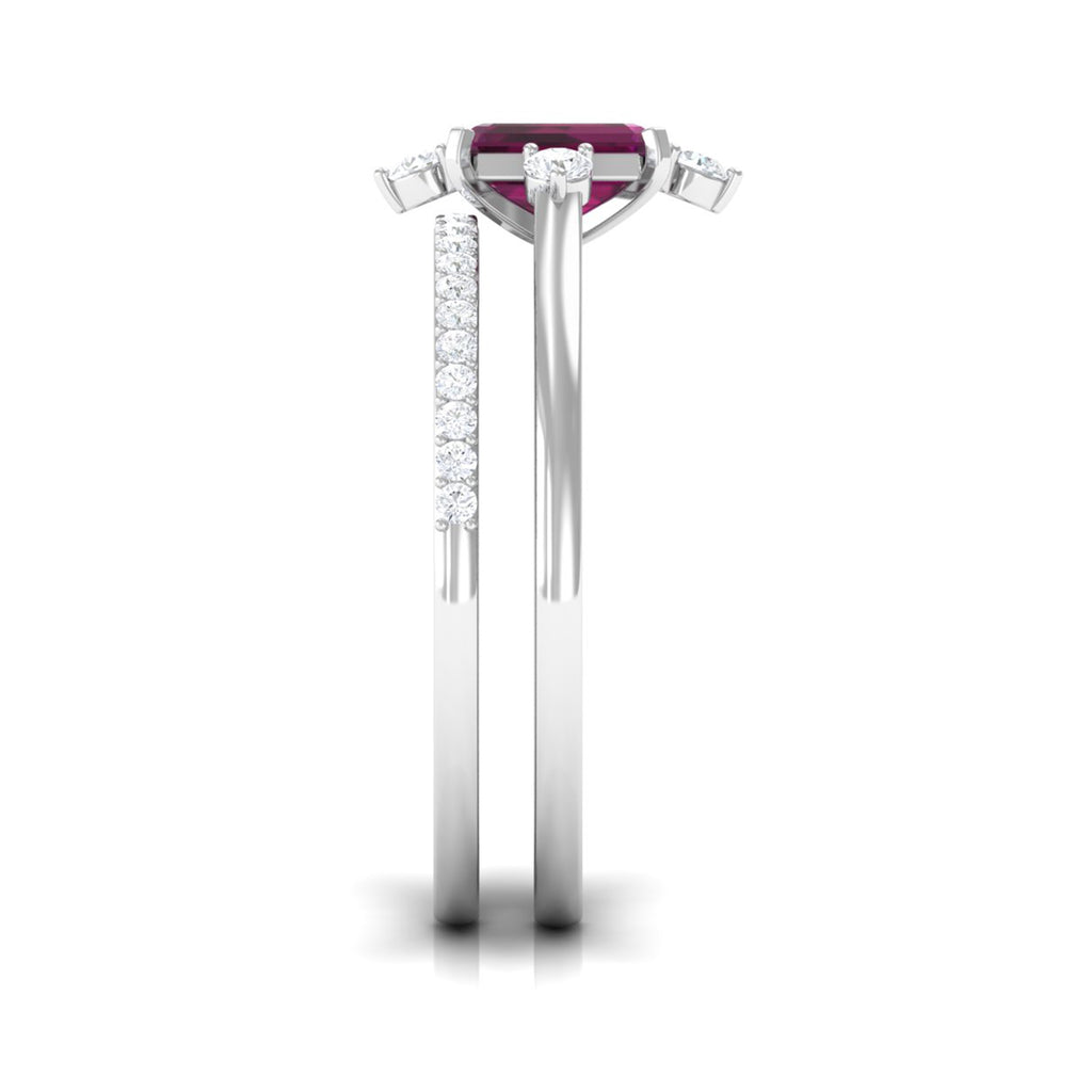 1.25 CT Natural Rhodolite and Diamond Ring Set Rhodolite - ( AAA ) - Quality - Rosec Jewels
