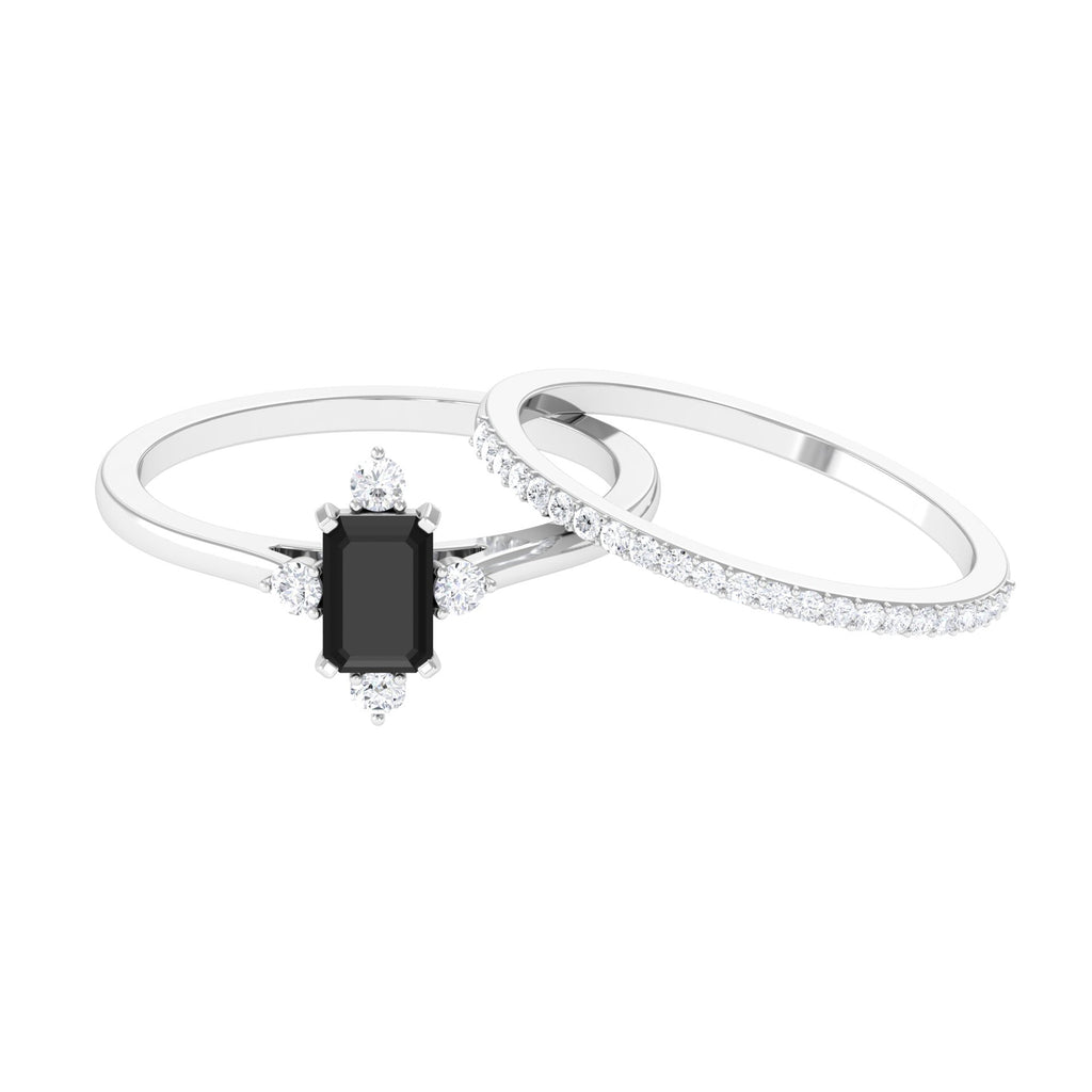 1.25 Ct Octagon Solitaire Black Onyx and Diamond Ring Set Black Onyx - ( AAA ) - Quality - Rosec Jewels