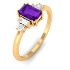 Octagon Amethyst Solitaire Engagement Ring with Diamond Amethyst - ( AAA ) - Quality - Rosec Jewels