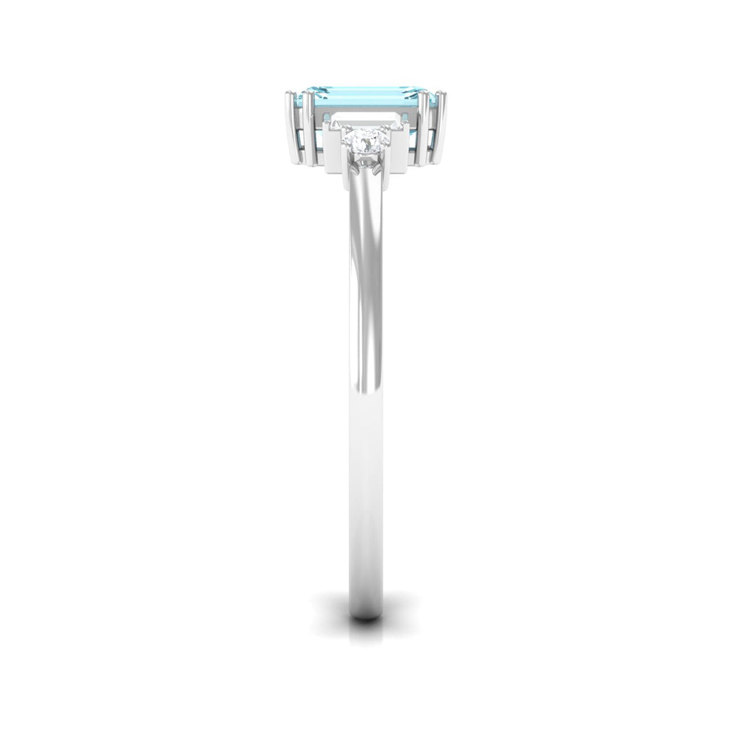 3/4 CT Aquamarine Solitaire Engagement Ring with Diamond Aquamarine - ( AAA ) - Quality - Rosec Jewels
