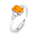 3/4 CT Fire Opal Solitaire Engagement Ring with Diamond Fire Opal - ( AAA ) - Quality - Rosec Jewels