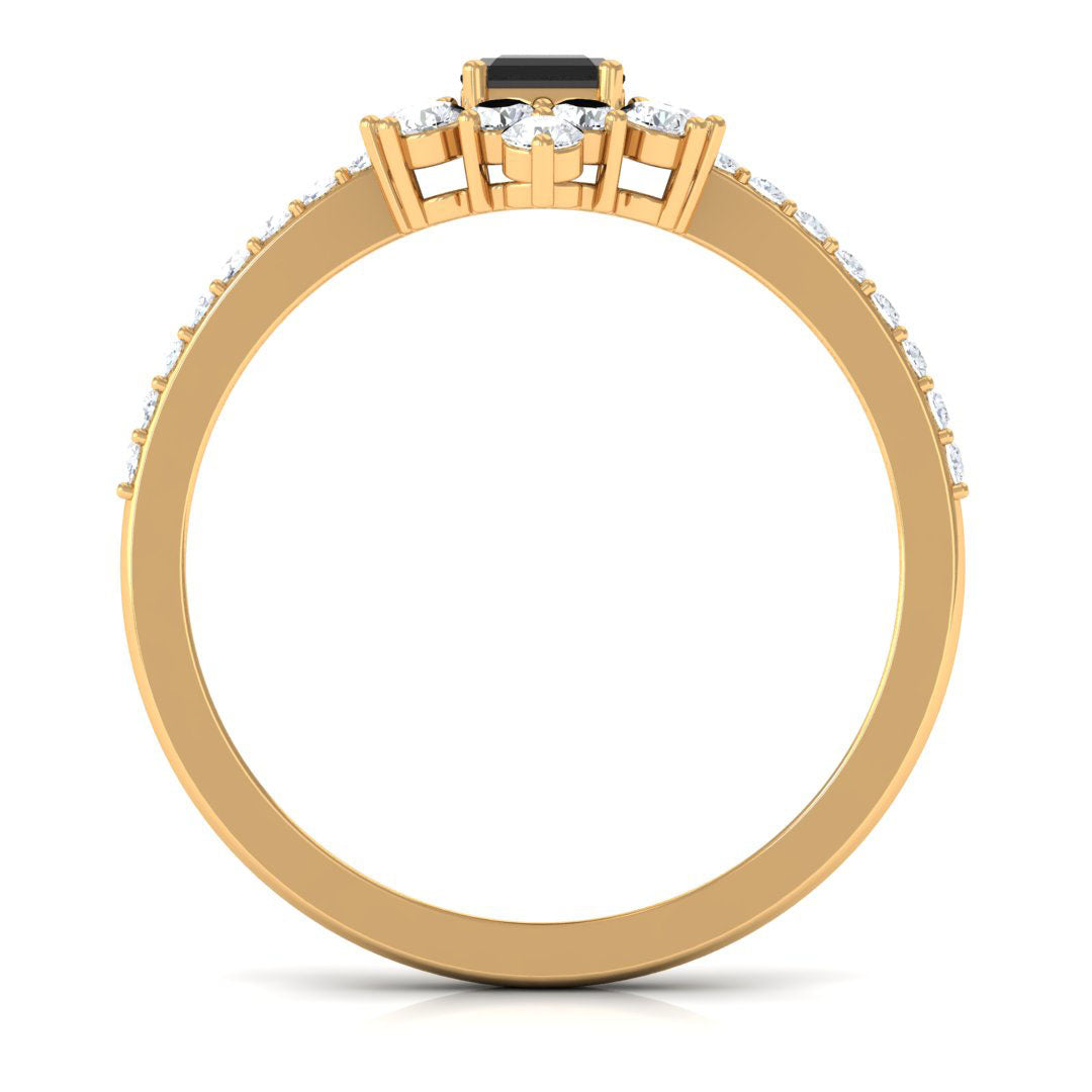Emerald Cut Created Black Diamond Halo Engagement Ring with Diamond Lab Created Black Diamond - ( AAAA ) - Quality - Rosec Jewels