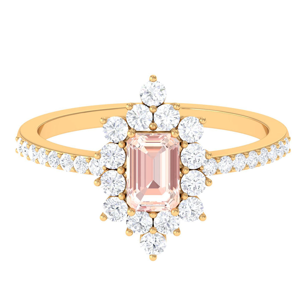 Vintage Morganite and Diamond Halo Engagement Ring Morganite - ( AAA ) - Quality - Rosec Jewels