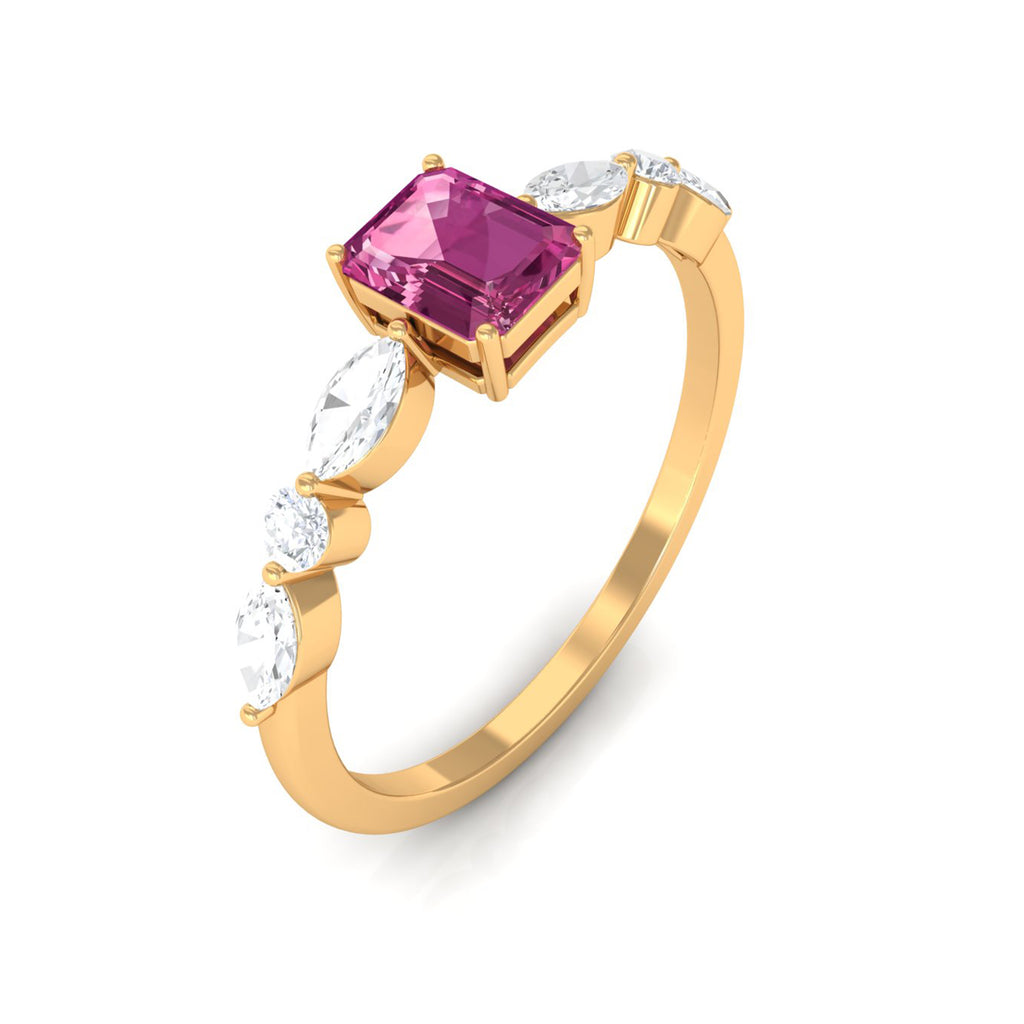 3/4 CT Real Pink Tourmaline Solitaire Ring with Diamond Side Stones Pink Tourmaline - ( AAA ) - Quality - Rosec Jewels