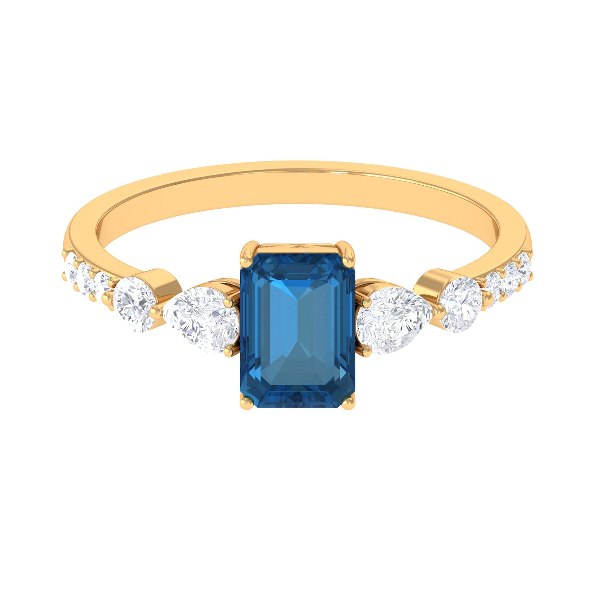 1.75 CT Classic London Blue Topaz and Diamond Ring London Blue Topaz - ( AAA ) - Quality - Rosec Jewels