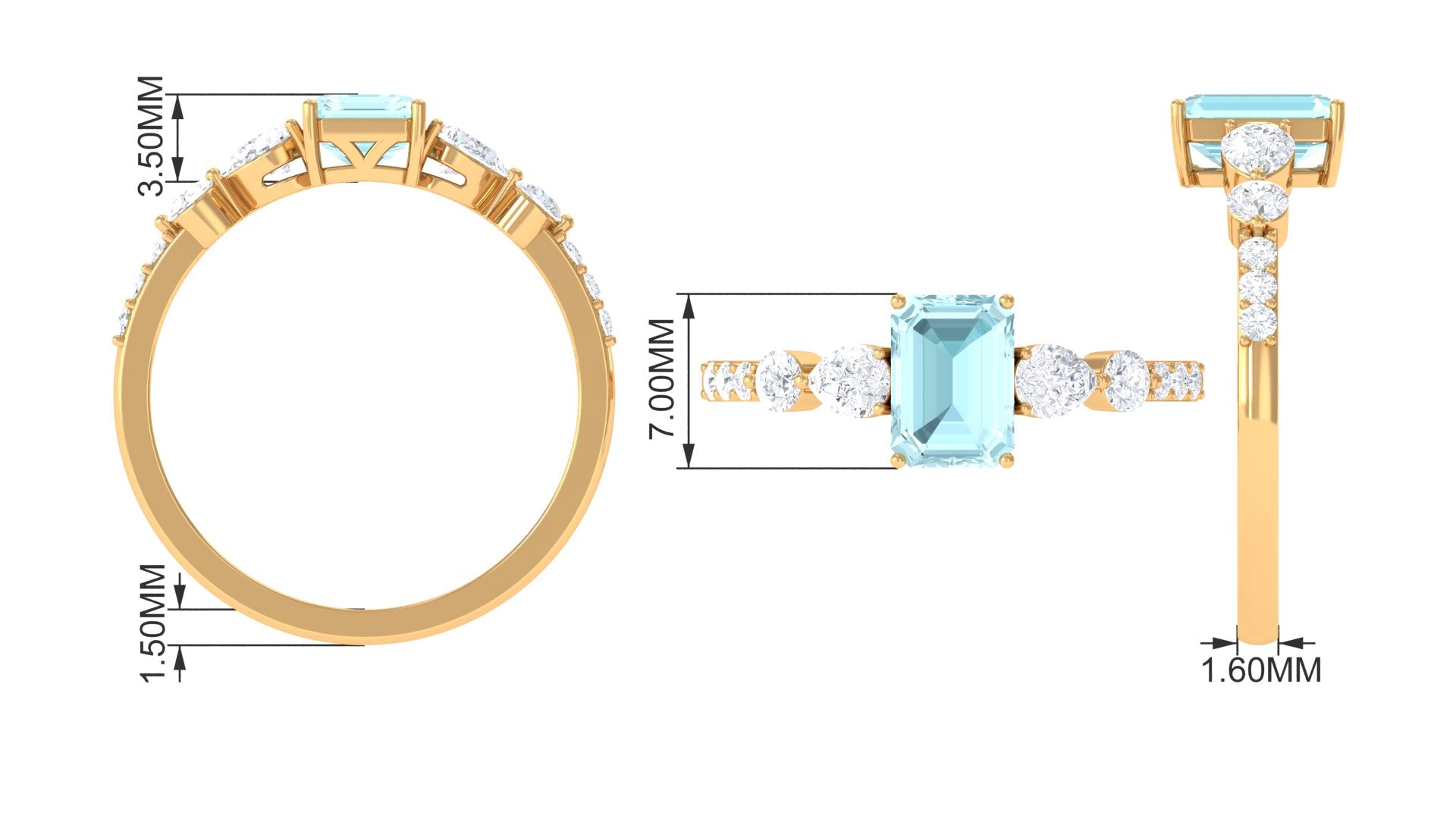 Classic Emerald Cut Sky Blue Topaz Solitaire Engagement Ring with Moissanite Sky Blue Topaz - ( AAA ) - Quality - Rosec Jewels
