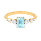 Classic Emerald Cut Sky Blue Topaz Solitaire Engagement Ring with Moissanite Sky Blue Topaz - ( AAA ) - Quality - Rosec Jewels