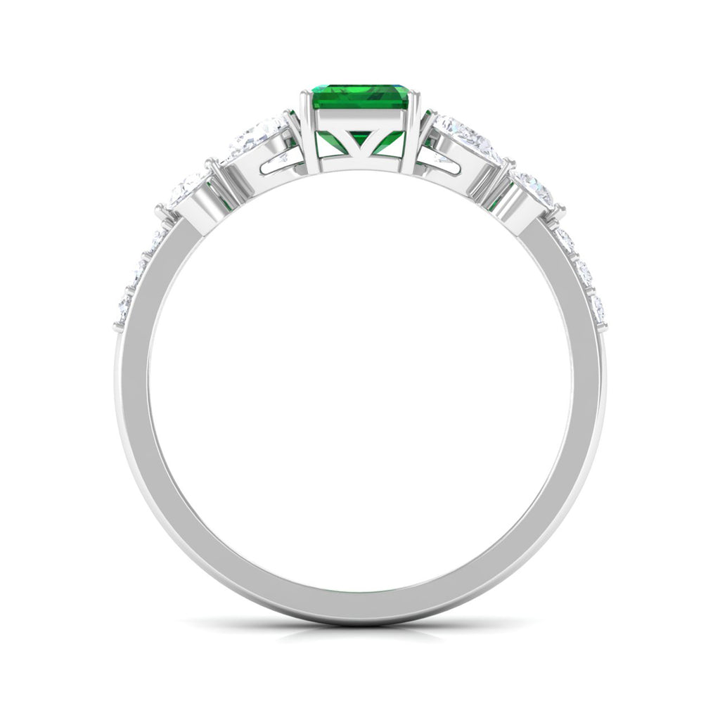 Octagon Lab Created Emerald Classic Solitaire Engagement Ring with Moissanite Lab Created Emerald - ( AAAA ) - Quality - Rosec Jewels