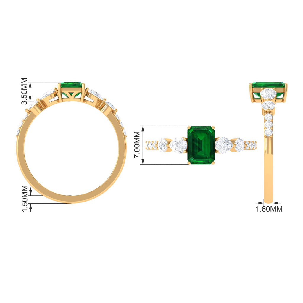 Octagon Lab Created Emerald Classic Solitaire Engagement Ring with Moissanite Lab Created Emerald - ( AAAA ) - Quality - Rosec Jewels