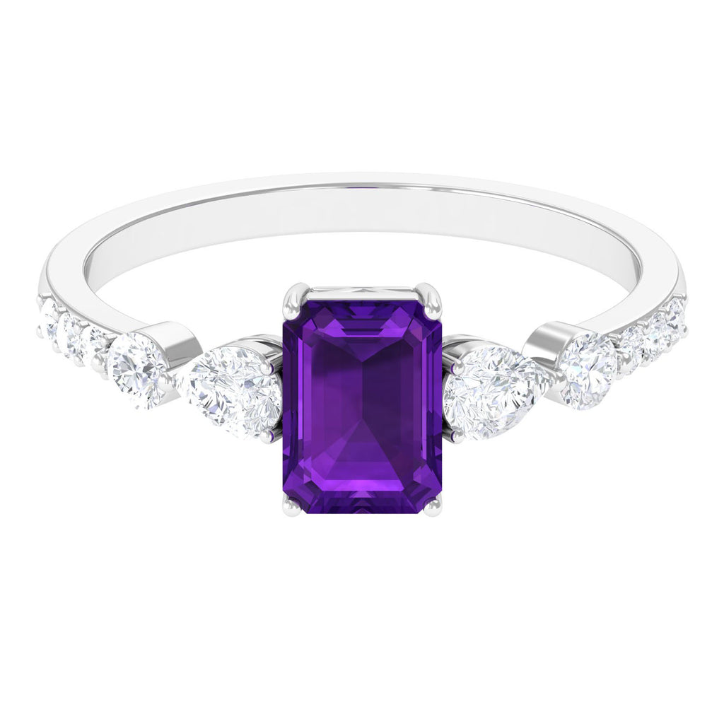Solitaire Amethyst Engagement Ring with Moissanite Side Stones Amethyst - ( AAA ) - Quality - Rosec Jewels